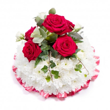 White based Posy with red top spray SYM-344