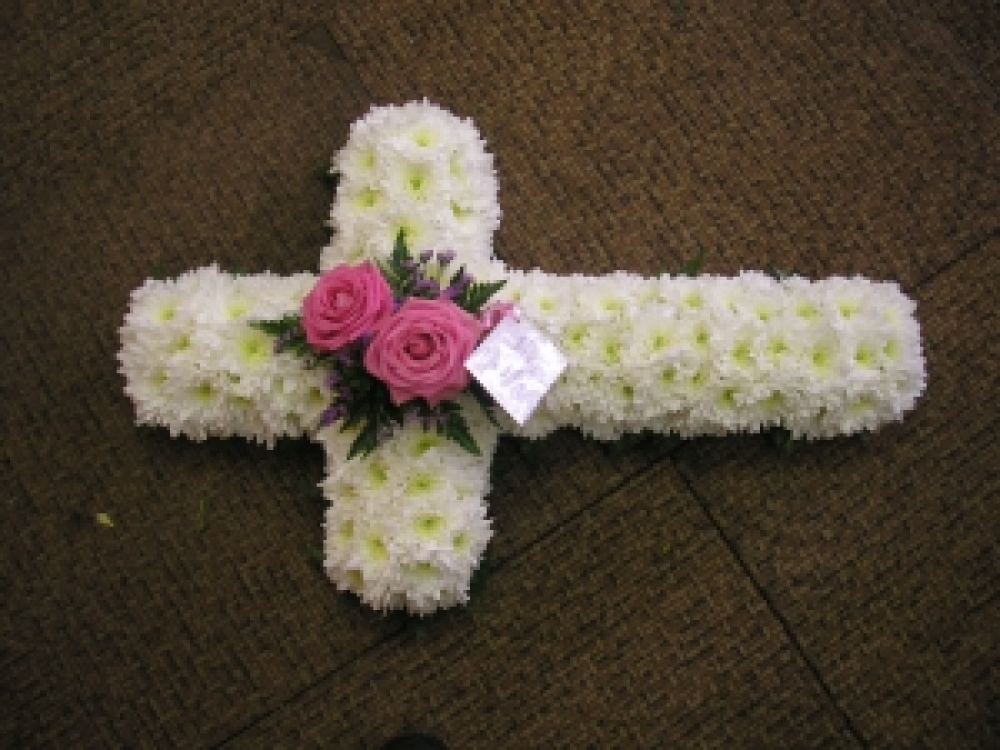 White Based cross with coloured top spray