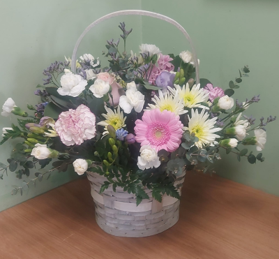 Pastel Basket - Floral basket delivered today in Whitley Bay by The Garden Shop Florist. Online flower delivery.