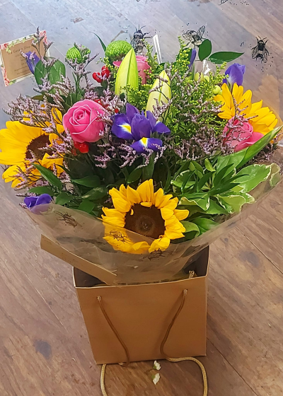 Golden Meadow Bouquet - A vibrant hand-tied bouquet bursting with sunflowers order today online delivery Whitley Bay. same day delivery