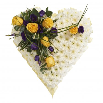 Classic based heart with top spray - Funeral flowers made to order and delivered in Whitley Bay by The Garden Shop Florist. Order flowers online